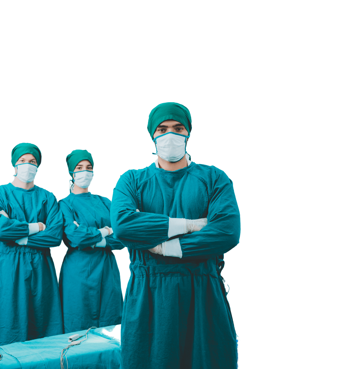 Surgical team standing together confidently