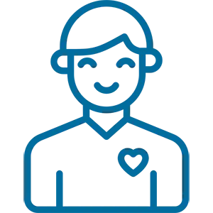 Happy figure with heart, blue outline